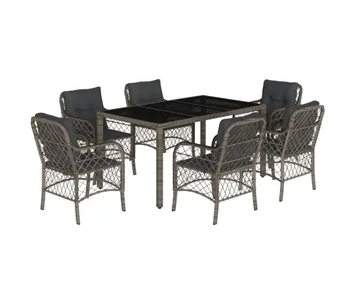 7-Daļīgs Dārza Mēbeļu Komplekts, Matrači, Pelēka Pe Rotangpalma Vidaxl