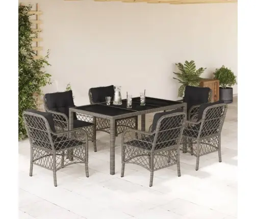 7-Daļīgs Dārza Mēbeļu Komplekts, Matrači, Pelēka Pe Rotangpalma Vidaxl