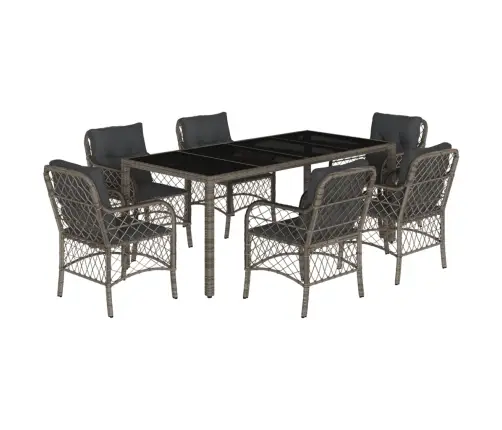 7-Osaline Aiamööbli Komplekt Patjadega, Hall, Polürotang