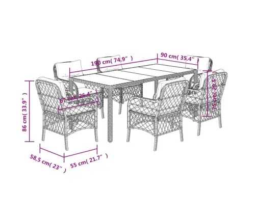 7-Osaline Aiamööbli Komplekt Patjadega, Hall, Polürotang