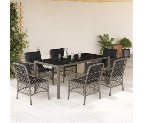 7-Osaline Aiamööbli Komplekt Patjadega, Hall, Polürotang