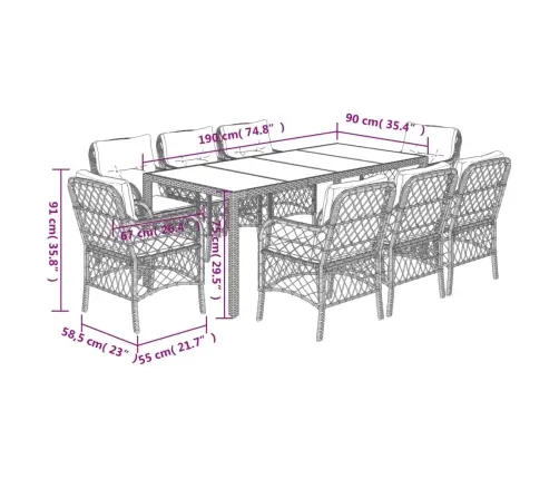 Sodo Komplektas Su Pagalvėlėmis, 9 Dalių, Pilkas, Poliratanas