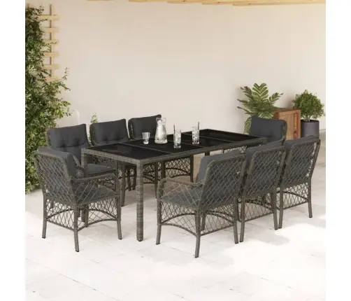 Sodo Komplektas Su Pagalvėlėmis, 9 Dalių, Pilkas, Poliratanas