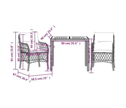 Bistro Komplektas Su Pagalvėlėmis, 3 Dalių, Juodas, Poliratanas