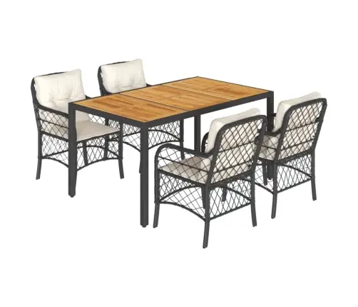 5-Daļīgs Dārza Mēbeļu Komplekts, Matrači, Melna Pe  Rotangpalma Vidaxl