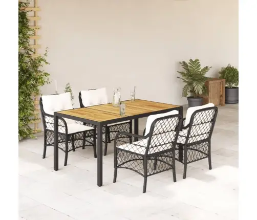 5-Daļīgs Dārza Mēbeļu Komplekts, Matrači, Melna Pe  Rotangpalma Vidaxl