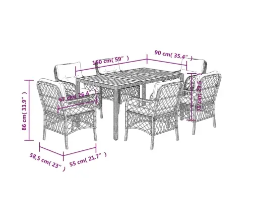 7-Daļīgs Dārza Mēbeļu Komplekts Ar Matračiem, Pe Rotangpalma Vidaxl