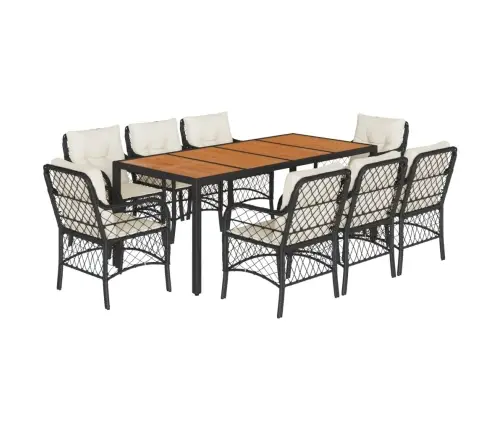 9-Daļīgs Dārza Mēbeļu Komplekts, Matrači, Melns, Pe Rotangpalma Vidaxl