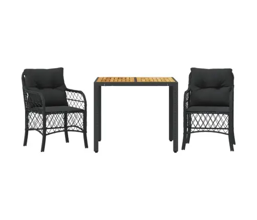 3-Daļīgs Bistro Mēbeļu Komplekts, Matrači, Melna Pe Rotangpalma Vidaxl