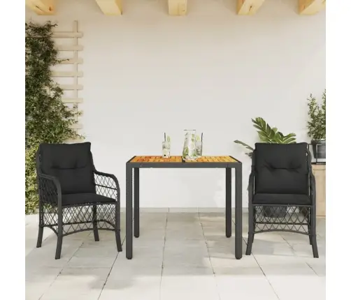 3-Daļīgs Bistro Mēbeļu Komplekts, Matrači, Melna Pe Rotangpalma Vidaxl