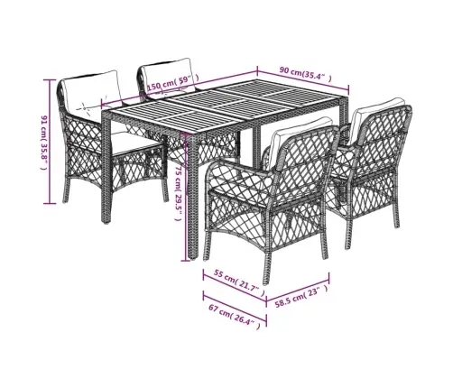 5-Osaline Aiamööbli Komplekt Patjadega, Must, Polürotang