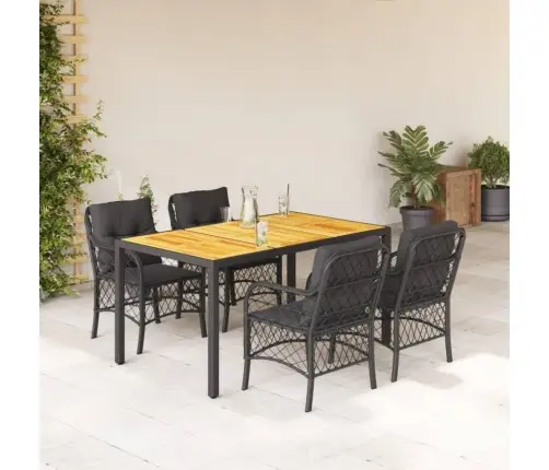 5-Osaline Aiamööbli Komplekt Patjadega, Must, Polürotang