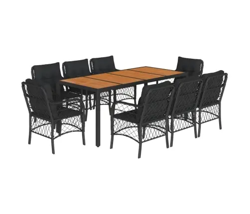 9-Daļīgs Dārza Mēbeļu Komplekts, Matrači, Melns, Pe Rotangpalma Vidaxl