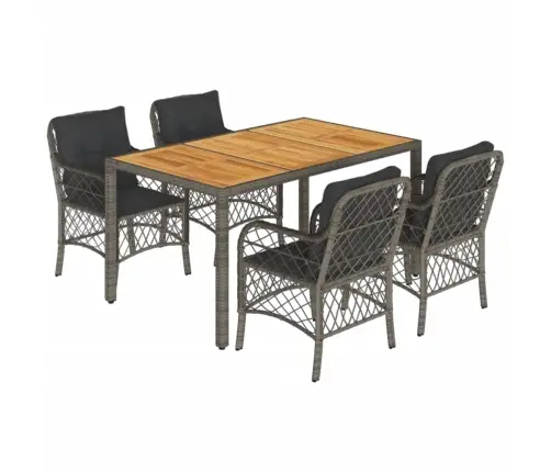 5-Daļīgs Dārza Mēbeļu Komplekts, Matrači, Pelēka Pe Rotangpalma Vidaxl