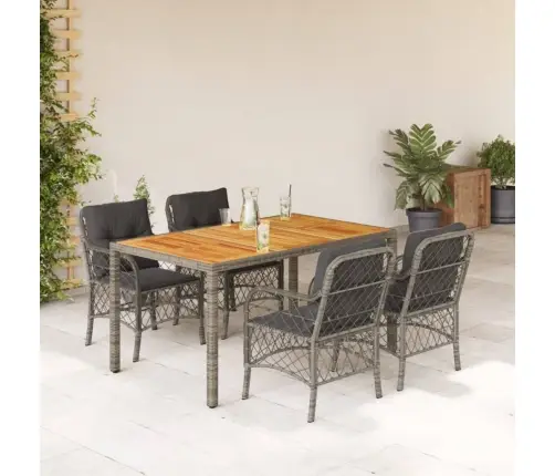 5-Daļīgs Dārza Mēbeļu Komplekts, Matrači, Pelēka Pe Rotangpalma Vidaxl