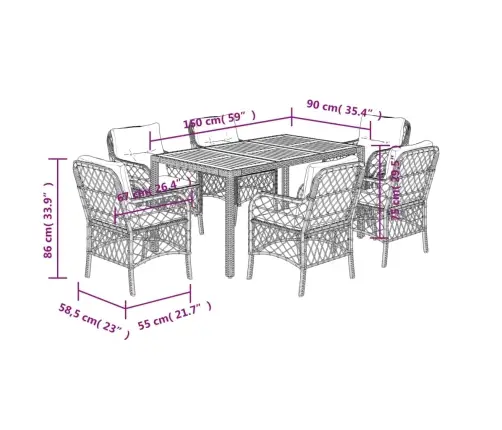7-Osaline Aiamööbli Komplekt Patjadega, Hall, Polürotang