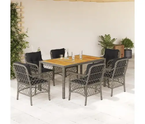 7-Osaline Aiamööbli Komplekt Patjadega, Hall, Polürotang