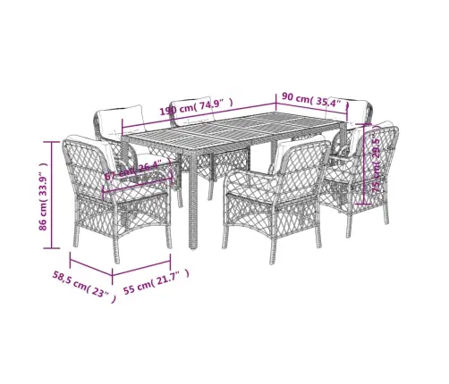 Sodo Komplektas Su Pagalvėlėmis, 7 Dalių, Pilkas, Poliratanas