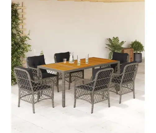 Sodo Komplektas Su Pagalvėlėmis, 7 Dalių, Pilkas, Poliratanas