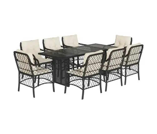 9-Daļīgs Dārza Mēbeļu Komplekts, Matrači, Melns, Pe Rotangpalma Vidaxl