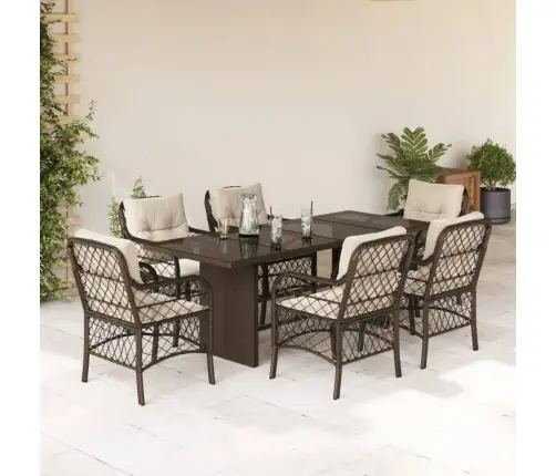 Sodo Komplektas Su Pagalvėlėmis, 7 Dalių, Rudas, Poliratanas