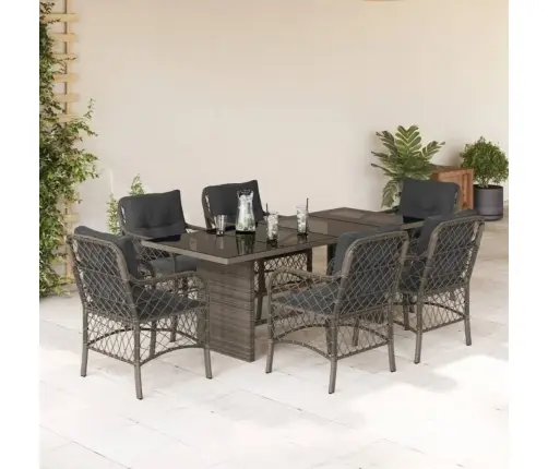 7-Osaline Aiamööbli Komplekt Patjadega, Hall, Polürotang