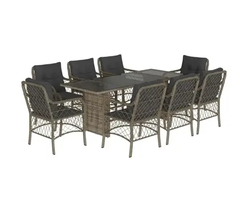 9-Osaline Aiamööbli Komplekt Patjadega, Hall, Polürotang