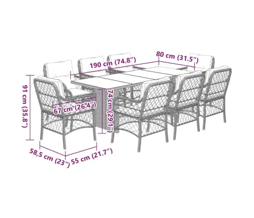 9-Osaline Aiamööbli Komplekt Patjadega, Hall, Polürotang
