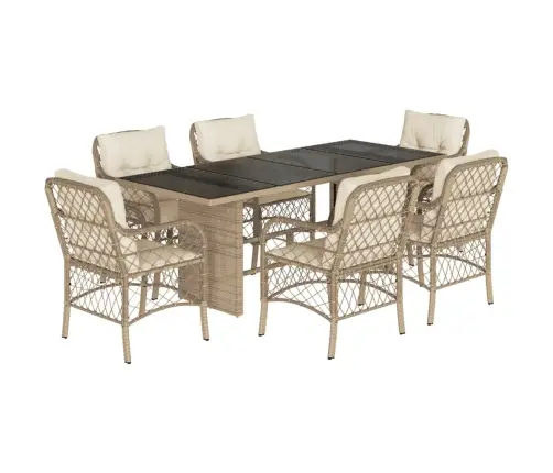 7-Daļīgs Dārza Mēbeļu Komplekts, Matrači, Bēša Pe Rotangpalma Vidaxl