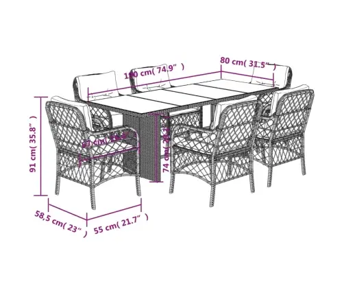 7-Daļīgs Dārza Mēbeļu Komplekts, Matrači, Bēša Pe Rotangpalma Vidaxl