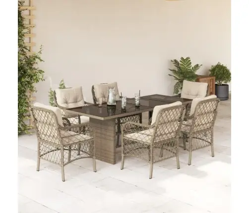 7-Daļīgs Dārza Mēbeļu Komplekts, Matrači, Bēša Pe Rotangpalma Vidaxl