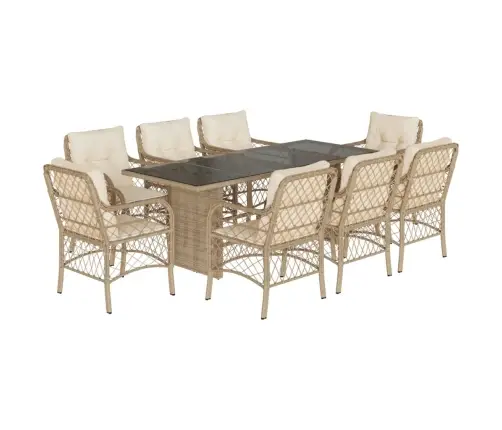 9-Daļīgs Virtuves Mēbeļu Komplekts Ar Matračiem, Pe Rotangpalma Vidaxl