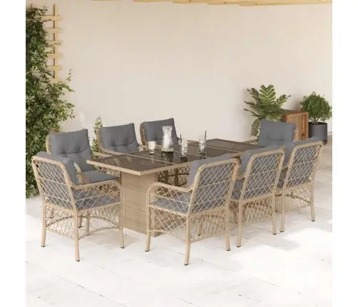 9-Daļīgs Virtuves Mēbeļu Komplekts Ar Matračiem, Pe Rotangpalma Vidaxl