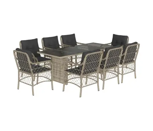 Sodo Komplektas Su Pagalvėlėmis, 9 Dalių, Pilkas, Poliratanas