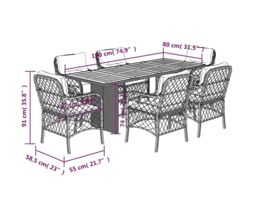 7-Daļīgs Dārza Mēbeļu Komplekts Ar Matračiem, Pe Rotangpalma Vidaxl