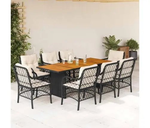 9-Daļīgs Dārza Mēbeļu Komplekts, Matrači, Melns, Pe Rotangpalma Vidaxl