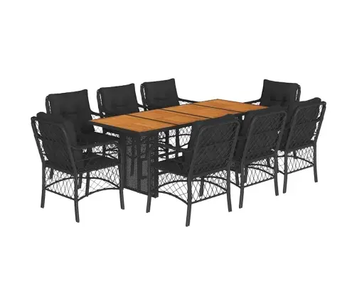 9-Osaline Aiamööbli Komplekt Patjadega, Must, Polürotang