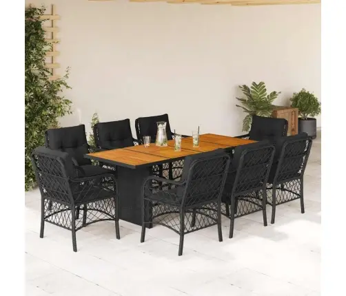 9-Osaline Aiamööbli Komplekt Patjadega, Must, Polürotang