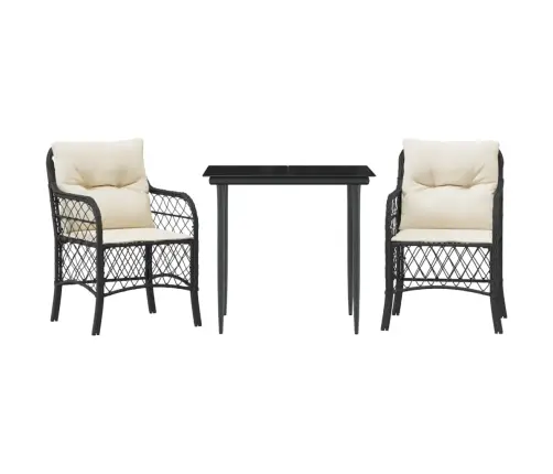 Bistro Komplektas Su Pagalvėlėmis, 3 Dalių, Juodas, Poliratanas