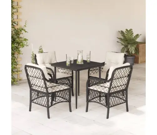 5-Daļīgs Dārza Mēbeļu Komplekts, Matrači, Melna Pe  Rotangpalma Vidaxl