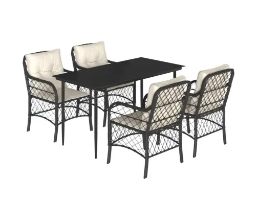 5-Daļīgs Dārza Mēbeļu Komplekts, Matrači, Melna Pe  Rotangpalma Vidaxl