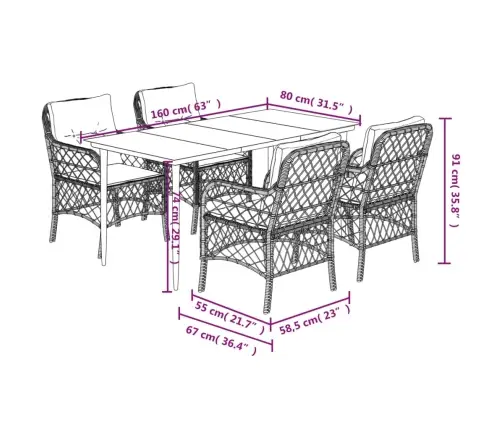 5-Osaline Aiamööbli Komplekt Patjadega, Must, Polürotang