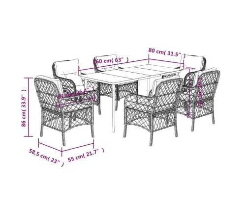 7-Daļīgs Dārza Mēbeļu Komplekts Ar Matračiem, Pe Rotangpalma Vidaxl