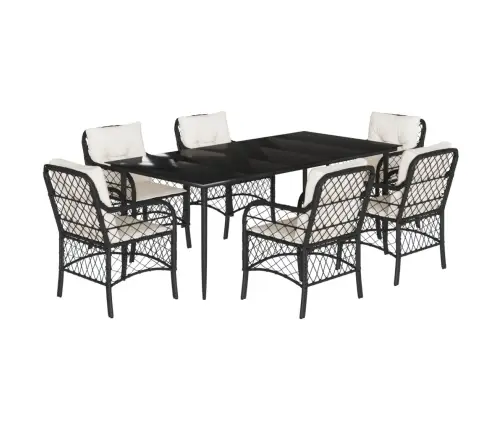 7-Osaline Aiamööblikomplekt Patjadega, Must, Polürotang