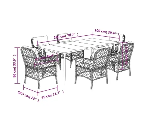 7-Osaline Aiamööblikomplekt Patjadega, Must, Polürotang