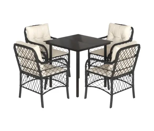 5-Daļīgs Dārza Mēbeļu Komplekts, Matrači, Melna Pe  Rotangpalma Vidaxl