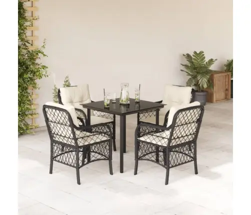 5-Daļīgs Dārza Mēbeļu Komplekts, Matrači, Melna Pe  Rotangpalma Vidaxl