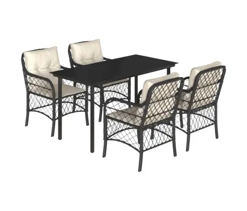 5-Daļīgs Dārza Mēbeļu Komplekts, Matrači, Melna Pe  Rotangpalma Vidaxl