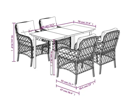 5-Daļīgs Dārza Mēbeļu Komplekts, Matrači, Melna Pe  Rotangpalma Vidaxl