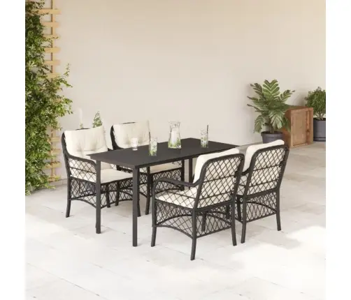 5-Daļīgs Dārza Mēbeļu Komplekts, Matrači, Melna Pe  Rotangpalma Vidaxl